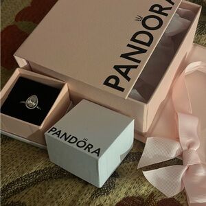 Pandora Teardrop Silver Ring with Clear Gem